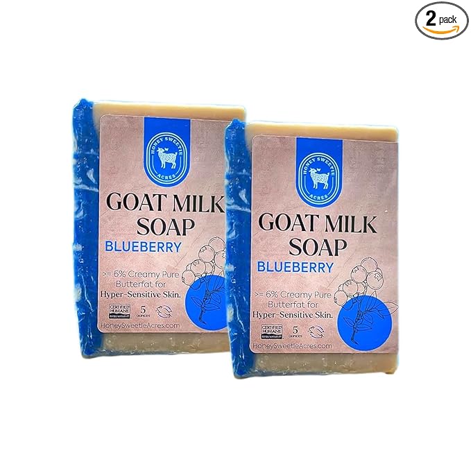 Honey Sweetie Acres 2-Pack Blueberry Goat Milk Soap - All Natural 5 oz Handmade Bar Soap – Moisturizing, Gentle for Sensitive Skin, Eco-Friendly, Made in the USA