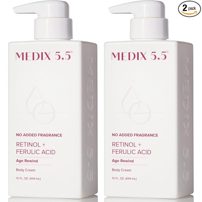 MEDIX Fragrance Free Retinol Face Moisturizer & Body Lotion Crepey Skin Care Treatment | Anti Aging Firming Retinol Cream For Face Targets Loose Crepe Skin, Wrinkles, & Fine Lines, 15 Fl Oz, 2-Pack