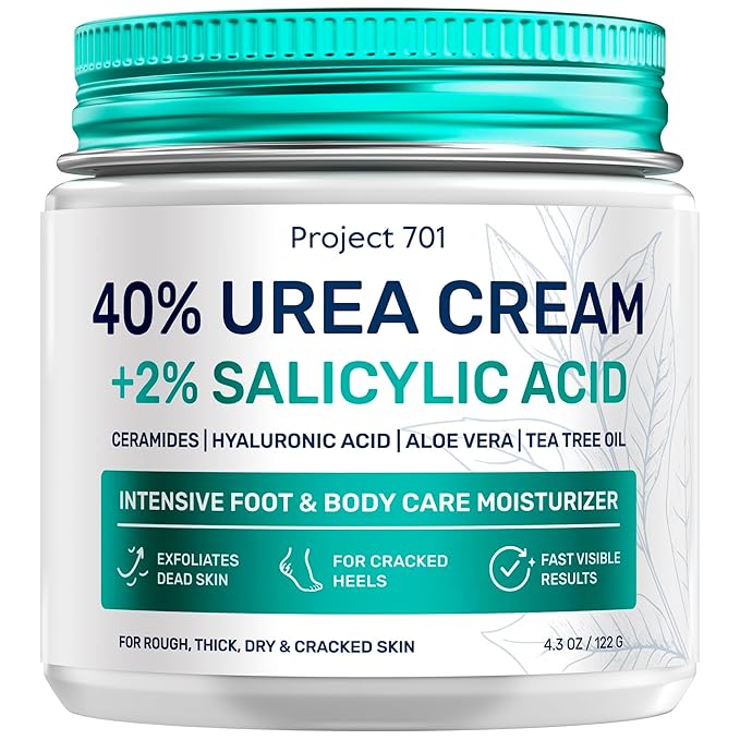 Urea Cream 40 Percent for Feet Maximum Strength - Urea Foot Cream and Callus Remover, Exfoliating Heels Cream with Salicylic Acid - Dry Cracked Foot Lotion Urea, Ceramides, Tea Tree Oil, 4.3 oz