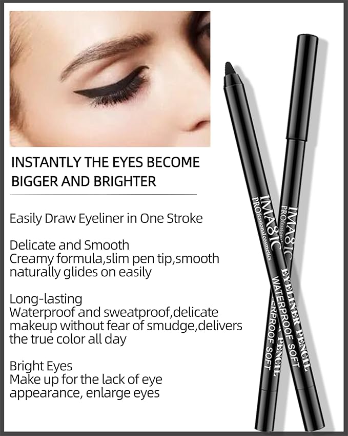 2Pcs Black Waterproof Smudge-proof Gel Eyeliner Pencil with Sharpener, Fade-Proof Eye Liner Pencil Smooth Water Line Pen,Thanksgiving Cat Eye/Smoky Eye Makeup Pen for Girls Mature Older Women