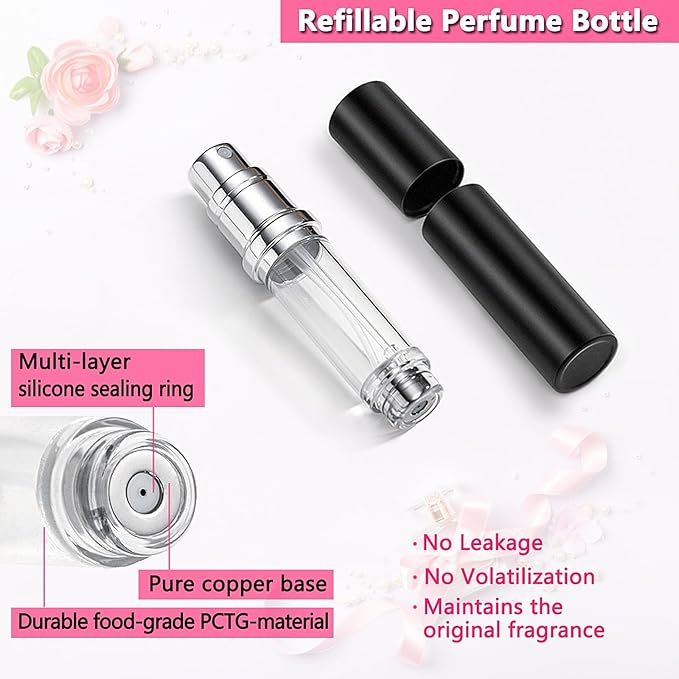 Travel Perfume Bottle Refillable Atomizer - 5ML Perfume Atomiser, Leakproof Portable Perfume Sprayer (Black & Black)