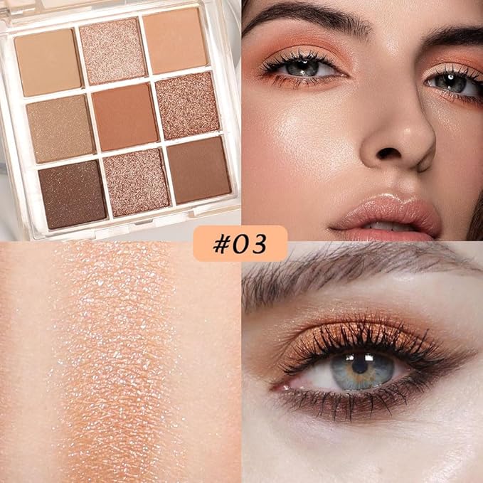 CAKAILA 9 Colors Colorful Eyeshadow Palette Makeup,Rose Gold Brown Nude Matte Shimmer Neutral Eye Shadow Powder Palette,Naturing-Looking Long Lasting Waterproof