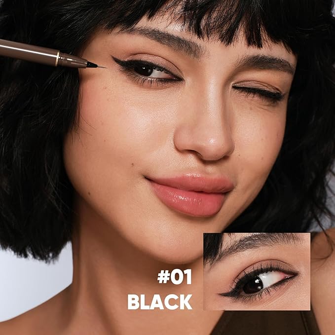 JUDYDOLL Ultra-Fine Liquid Eyeliner-Precision Tip for Wing Line, Smudge-Proof, Quick-Drying, Waterproof, Easy to Get Inner Corner Lined, Hooded Eyes-Friendly (#01 Black)