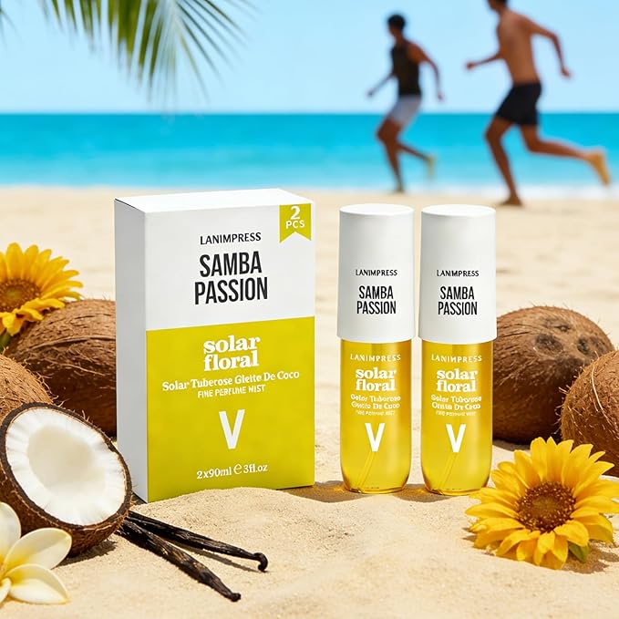 2 Pack 6 fl oz Hair Mist and Body Spray for Women（Eau De Parfum）,Sunshine Floral Perfume No.5, With Notes of Solar Tuberose,Leite De Coco