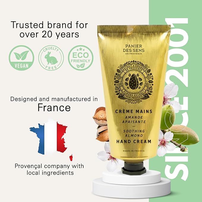 Panier des Sens – Sweet Almond Hand Cream – Moisturizing Hand Lotion for Dry Skin – Premium French Hand Cream, Softening Care for Women, 97% Natural Ingredients, 2.5 Fl Oz
