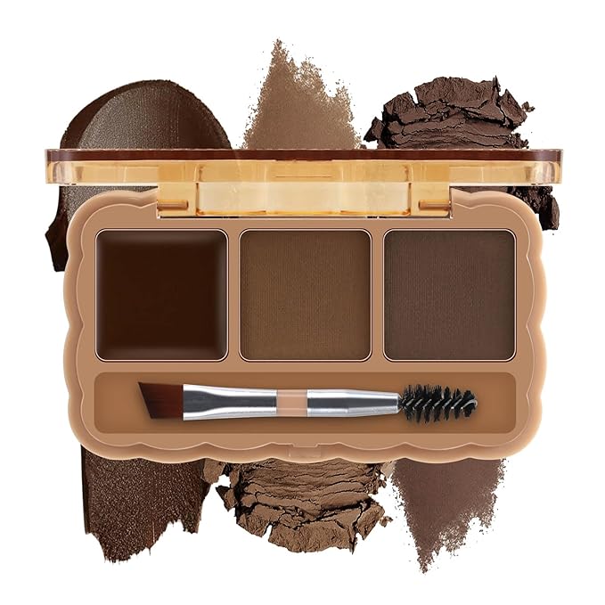 Boobeen Eyebrow Palette, 3 Colors Brow Powder Kit, Eye Brow Pomade with Double-ended Brush, Long-lasting Eye Makeup Kit, Sculpt & Define Eyebrows, for Beginners