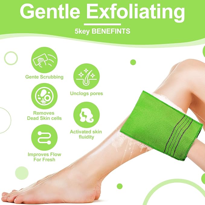 Tatuo 12 Pieces Korean Exfoliating Mitt Glove Italy Towel Body Skin Scrubber Exfoliating Scrubber for Remove Dead Skin Washcloth Korean(Small,Yellow, Green, Blue, Pink)