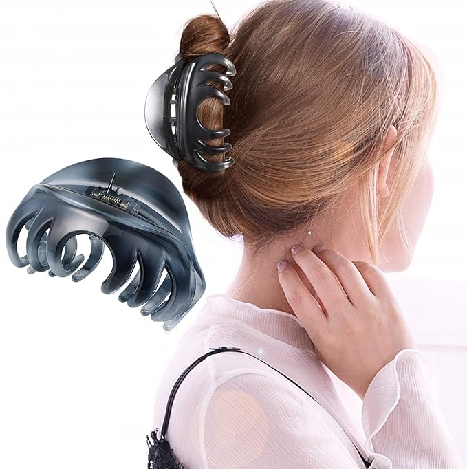 Premium Hair Claw Clips For Thick Hair, Strong Holding Power Claw Hair Clamps Delicate Hair Grip for Women and Girls (Gray - 1pcs)