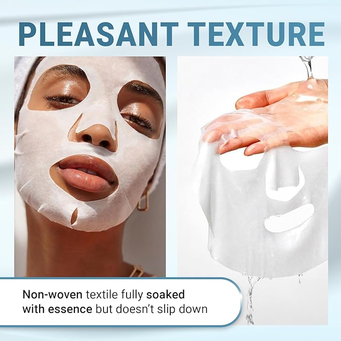 VIABEAUTY 12 Pack of Hyaluronic Acid Face Mask with Peptides Complex - Deep Hydrating & Brightening Facial Sheet Mask - Moisturizing Face Masks Skincare Facial Sheets for All Skin Types