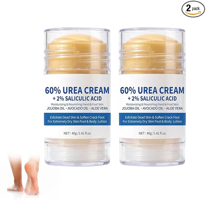 2Pcs Urea Cream 60% plus 2% Salicylic Acid Urea Foot Cream Stick,Foot Cream for Dry Cracked Heels and Feet,Hands,Elbows,Knees,Exfoliating Moisturizer,Soften Dead Skin Foot Balm,1.41 Oz
