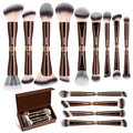 MAANGE Makeup Brush Set with Case Double-ended Make up Brushes for Foundation Contour Liquid Powder Concealer Eye Shadows Cream Blush Makeup Tools (Coffee Brown, 13 PCS)