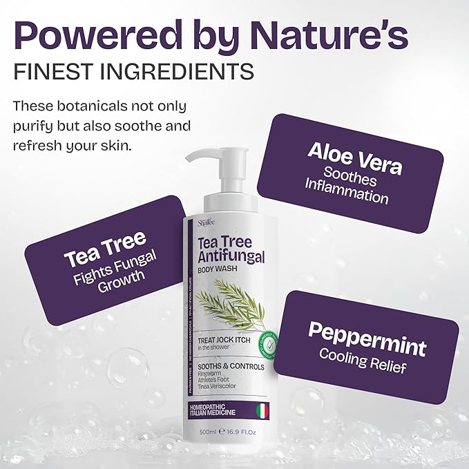 Antifungal Body Wash with Tea Tree Oil | Eczema Body Wash Treats Ringworm, Back Acne & Jock Itch | Antifungal Soap For Men And Women with 1% Tolnaftate (16.9 oz)