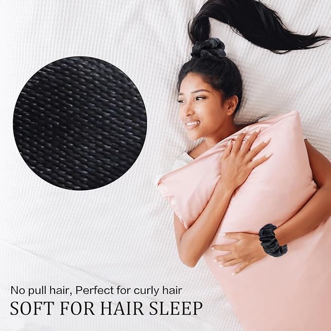 Satin Scrunchies for Women, Girls & Kids 60 Bulk Pack, Silk Hair Ties No Damage, Black Scrunchie for Sleeping, Silky Ponytail Holders Scrunchy for Thick, Curly, Medium, Thin, Fine Hair Non Slip