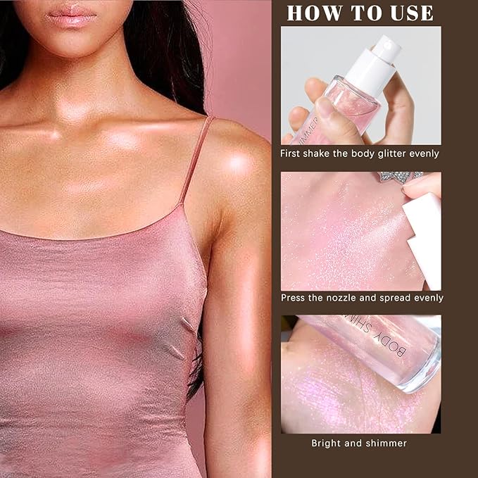 HOSAILY Body Glitter Spray, Holographic Body Shimmer Quick-Drying and Non-Sticky Duochrome Glitter Hairspray for Face Clothes, Sparkle Highlighter Makeup Festival Rave Accessories, Pink
