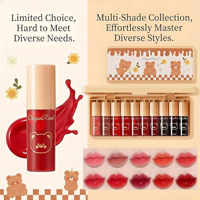 Eakroo 10 Colors Lip Tint Stain Set, Korean Lip tint, Lip Gloss for Women, Lip Gloss Set, Lip Oil Stain, Cute Stuff, Lip Stain Long Lasting Waterproof, Non-Stick Cup, Vivid Color, Lip Color Makeup