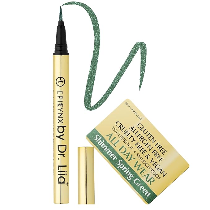 EPILYNX Liquid Eyeliner - Hypoallergenic Eyeliner with Fine Brush Tip, Long-Lasting Waterproof Eye Liner - Cruelty-Free, Vegan, Gluten-Free, Smooth Liquid Eye Liner, Shimmer Spring Green 2mL