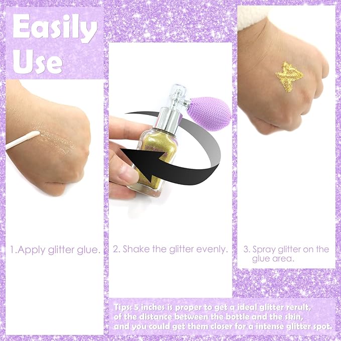 Yosca Body Glitter Spray, 30ML Loose Body Shimmer Powder Hair Spray Rose Pink Glitter Sparkle Highlighter Makeup Christmas Festival Rave Accessories for Clothes Hair Face Nail Art