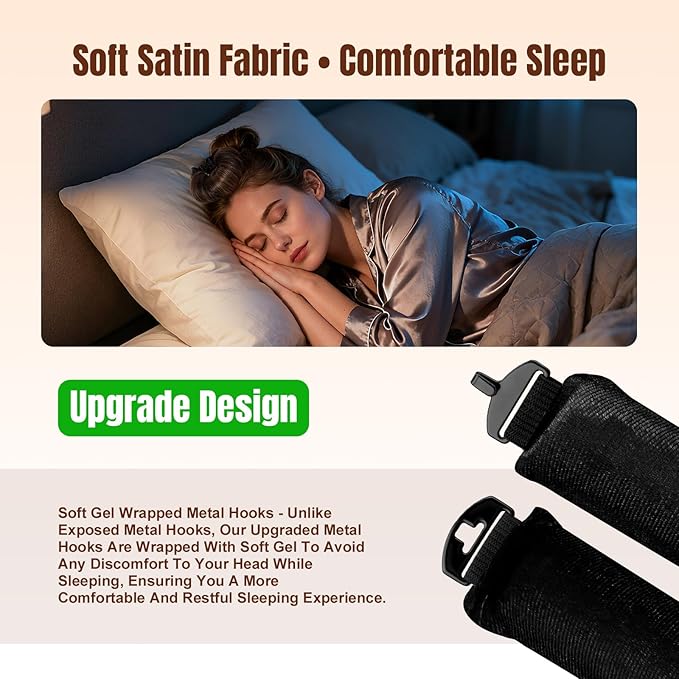 Overnight Heatless Hair Curler Satin Jumbo Flexi Overnight Curls Blowout Rods 3pcs No-Heat Styling Tools Curling Rod To Sleep In for All Hair Types - Black