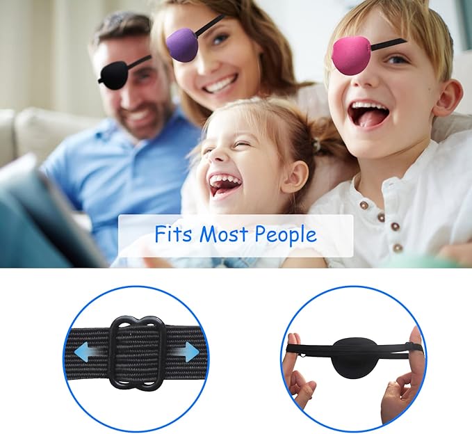 6pcs Eye Patch, Adjustable Soft Eye Patches for Adults and Kids,Medical Eyepatch for Amblyopia Lazy Eye,Left or Right Eyes, 6 Colors