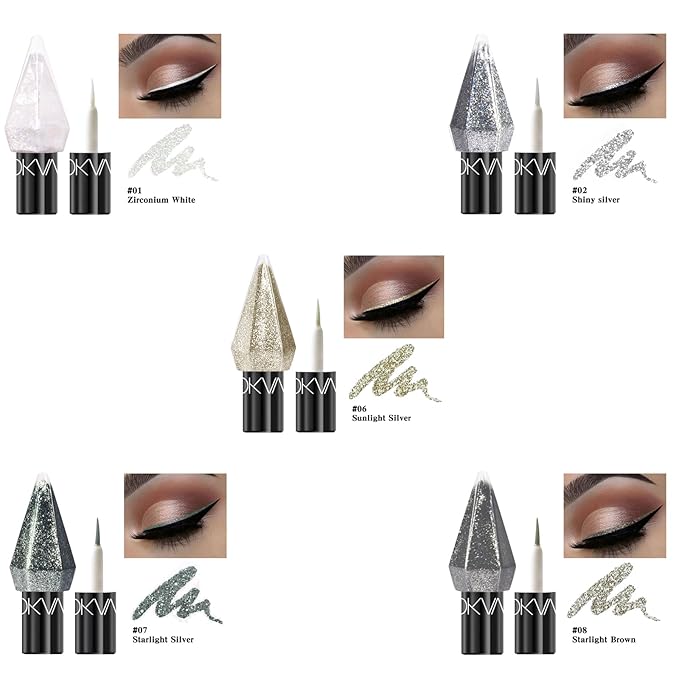 6 Pcs Liquid Glitter Eyeshadow Set Colorful Eyeliner with Long-Lasting and Waterproof Shinning Eye Shadow Gift for Women Eye Makeup(Diamond B)