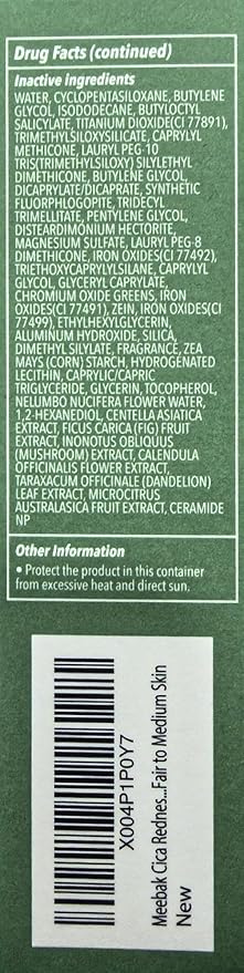 Meebak Cica Redness Solution Sunscreen - Color Corrector SPF 50, Green to Beige CC Cream with Centella and Ceramide - Redness Reducing Skincare for Fair-to-Medium Skin Tones - Korean Sunscreen