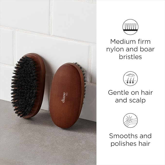 Diane Reinforced Boar Bristle Military Wave Brush for Men and Barbers – Medium Bristles for Thick and Curly Hair – Use for Detangling, Smoothing, Wave Styles, Restore Shine and Texture