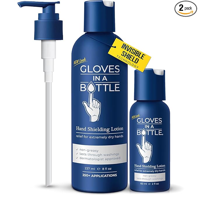 Gloves In A Bottle Shielding Lotion for Nurses & Healthcare Workers – Non-Greasy Protective Barrier Lotion for Dry, Cracked Hands | Water-Resistant Moisturizer | 2 oz & 8 oz Pump