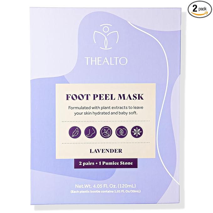 Foot Peel Mask with Pumice Stone, 2 Pack - For Dry, Cracked and Calloused Feet - Lavender Scent - With Plant Extract for Baby Soft Feet - Home Spa Treatment