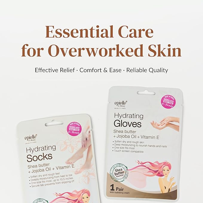 Epielle Hydrating Hand & Foot Masks, Relieve and Soften Dry, Overworked Skin, Self Care Gifts for Women, Spa Kit, Mothers Day Gifts, 6 Moisturizing Gloves & 6 Moisturizing Socks