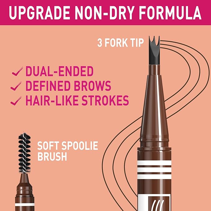 iMethod Microblading Eyebrow Pen - Eyebrow Pencil 2-in-1 Dual-Ended Eye Brow Pencils for Women with 3-Fork-Tip and Spoolie Brush Create Natural Hair-Like Defined Brows, Last All-Day, Black Brown