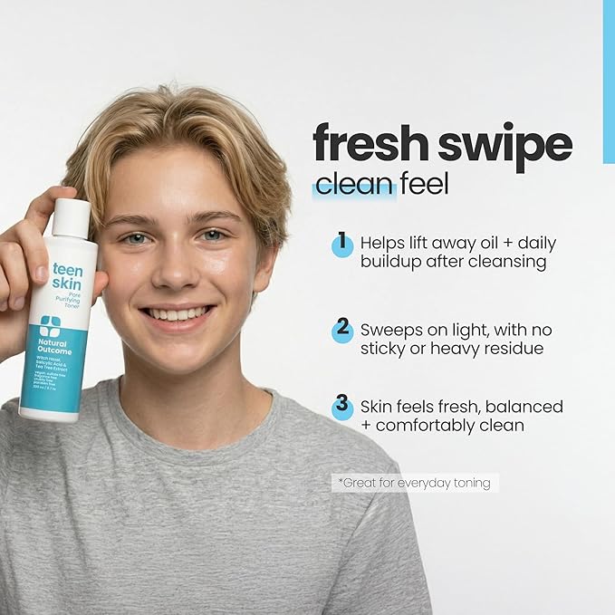Acne Clarifying Face Toner for Teens by Natural Outcome Skin Care - Salicylic Acid Facial Astringent to Clear Acne & Purify Pores - Fragrance Free, Alcohol Free 6.7 oz