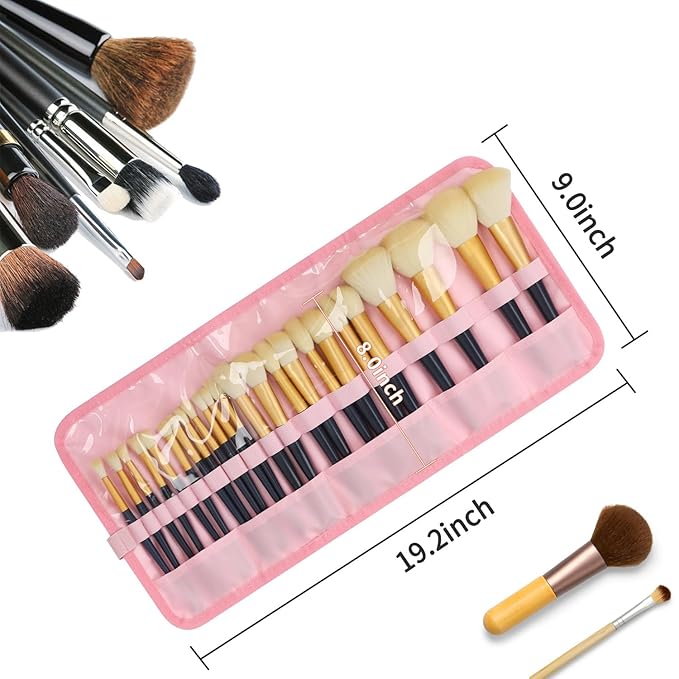 OCHEAL Makeup Brush Holder, Pink Stripes Makeup Brush Organizer,Travel Makeup Brushes Bag Cosmetic Bags Pouch for Women Cosmetic Brushes Makeup Artist -Brushes Not included