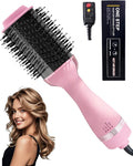 4-in-1 Hair Dryer Brush, Ionic Ceramic Titanium Hot Air Styler with ALCI Safety Plug, 3 Heat Settings for Frizz-Free Blowouts, Salon Volumizer and Straightener (Pink)