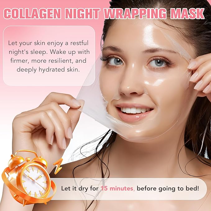 Collagen Night Wrapping Mask, Collagen Face Mask, Collagen Sleeping Mask, Collagen Facial Mask for Elasticity & Hydration, Hydrates and Tightens Skin, Reduces Sagging