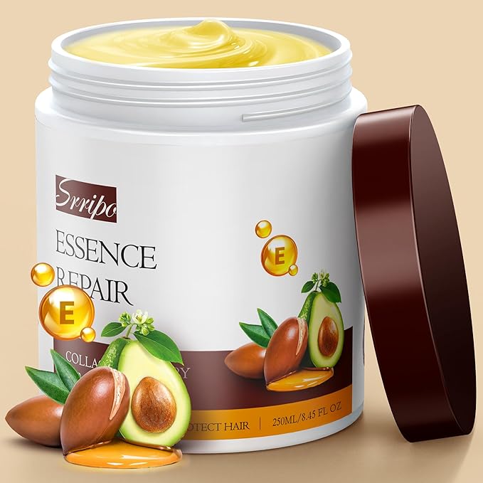 Srripo Collagen Hair Mask for Deep Conditioning, Keratin Hair Treatment with 4 Hydrolyzed Proteins, Moroccan & Avocado Oils Conditioner for Nourish, Calendula Gentian Extracts Care Dry & Damaged Hair