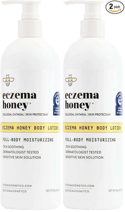 ECZEMA HONEY Oatmeal Body Lotion - Hand & Body Cream for Eczema Relief - Natural Dry Skin Repair (16 Oz) (Pack of 2)