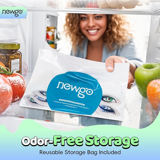 NEWGO Gel Ice Pack for Eyes, Reusable Cooling Eyes Patches with Funny Design, 4 Pairs Soft Cold Compress Therapy Eye Pads for Puffiness, Dark Circles, Migraines, Allergies, Fits All Eye Shapes