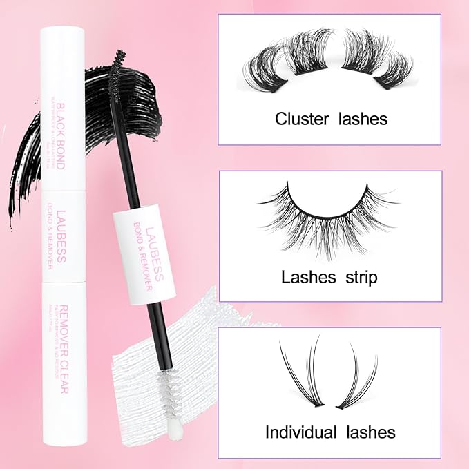 Lash Glue for Eyelash Clusters LAUBESS Lash Bond and Remover 2 in 1 Lash Cluster Glue 10ml Adhesive Eyelash Glue Lash Remover for Lash Extensions Home Use