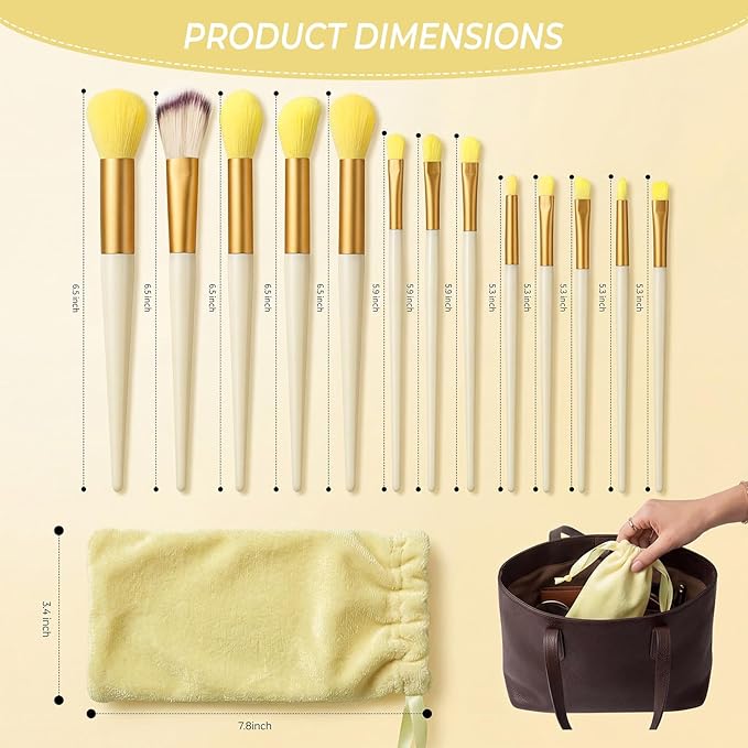 10 Sets Makeup Brushes with 13 Travel-Size Brushes & Pouch, Professional Mini Face Brush Set for Daily Makeup, Parties, Travel(10pc,yellow)