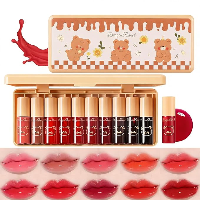 Eakroo 10 Colors Lip Tint Stain Set, Korean Lip tint, Lip Gloss for Women, Lip Gloss Set, Lip Oil Stain, Cute Stuff, Lip Stain Long Lasting Waterproof, Non-Stick Cup, Vivid Color, Lip Color Makeup