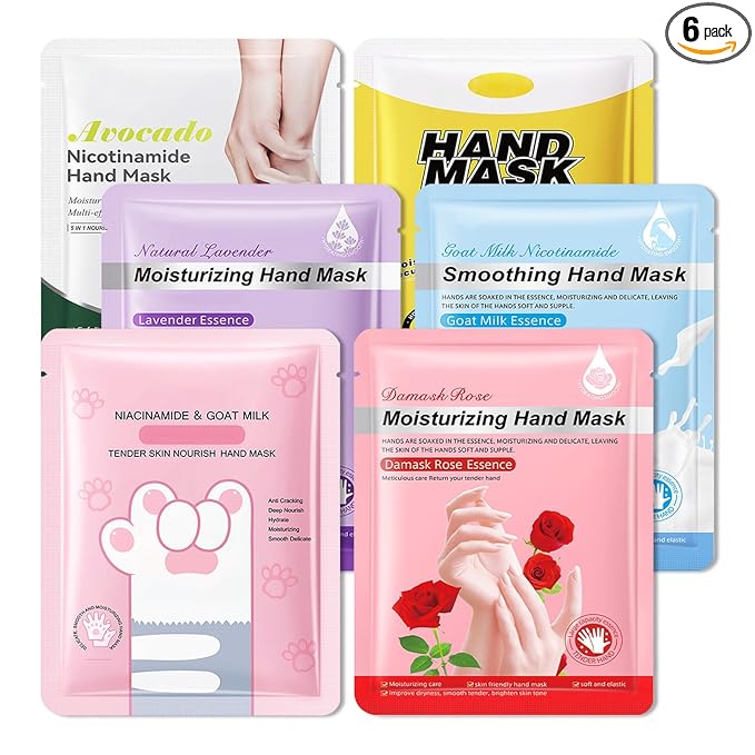 Hand Mask Moisturizing Gloves 6 Pack,Hydrating Hand Mask for Women,Soft Gloves for Dry Cracked Skin