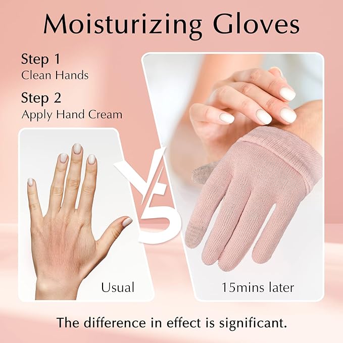 Evridwear Cotton Moisturizing Gloves Overnight Touchscreen for Dry Hands SPA Eczema Hand Care, Day and Night Moisturizing Sleeping Gloves (2 Pair S/M, Feather Weight Pink Color)