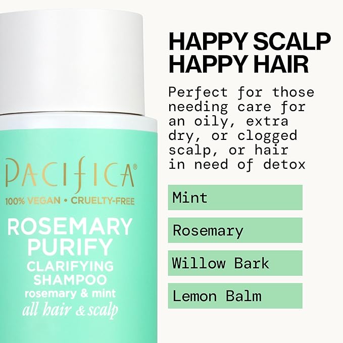 Pacifica Clarifying Shampoo – Rosemary Purify Invigorating Shampoo w/Soothing Mint for Detoxing Hair & Scalp Build-Up,Sulfate & Silicone Free - Vegan-& Cruelty-Free Dermatologist Tested,(Pack of 2)