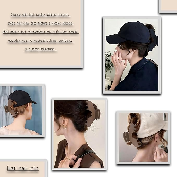 Hat-Friendly Claw Clips for Baseball Caps,Hair Clips for Hat for Long Thick Thin Hair,Matte hat claw clip for Non-Slip Strong Hold