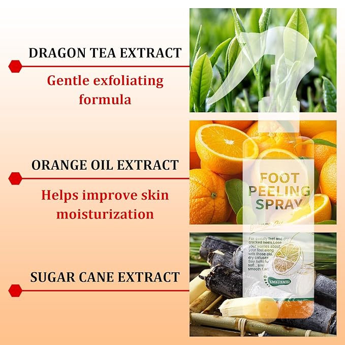 Foot Peeling Spray Oil,Moisturizing Nourishing Foot Exfoliating Peeling Spray,Instantly Hydrating Gently Foot Peel Off Spray for Removing Dead Skin & Calluses（Orange）