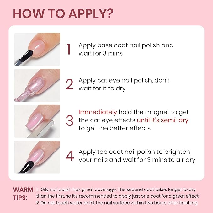 Pink Mermaid Cat Eye Nail Polish Non Gel, Magnetic Nail Polish Lacquer Quick Dry Effect with Magnet Air Fast Dry Manicure DIY Salon 16ml/0.54 oz