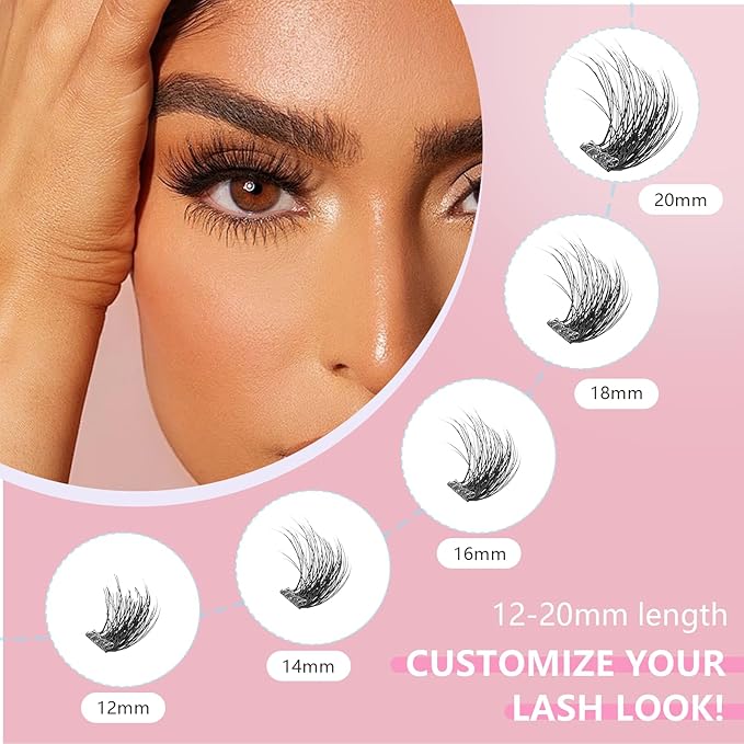 Glue-Free Wispy Lash Clusters Kit, 100 Pcs Individual Eyelash Clusters (12-20mm D Curl)- DIY Lash Extension Kit with Eyelashes Tweezers, Natural Fluffy Fake Lashes for Home Use, Beginners Friendly