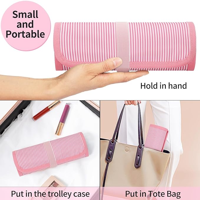 OCHEAL Makeup Brush Holder, Pink Stripes Makeup Brush Organizer,Travel Makeup Brushes Bag Cosmetic Bags Pouch for Women Cosmetic Brushes Makeup Artist -Brushes Not included