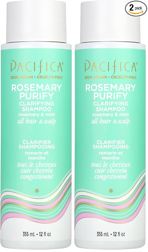 Pacifica Clarifying Shampoo – Rosemary Purify Invigorating Shampoo w/Soothing Mint for Detoxing Hair & Scalp Build-Up,Sulfate & Silicone Free - Vegan-& Cruelty-Free Dermatologist Tested,(Pack of 2)