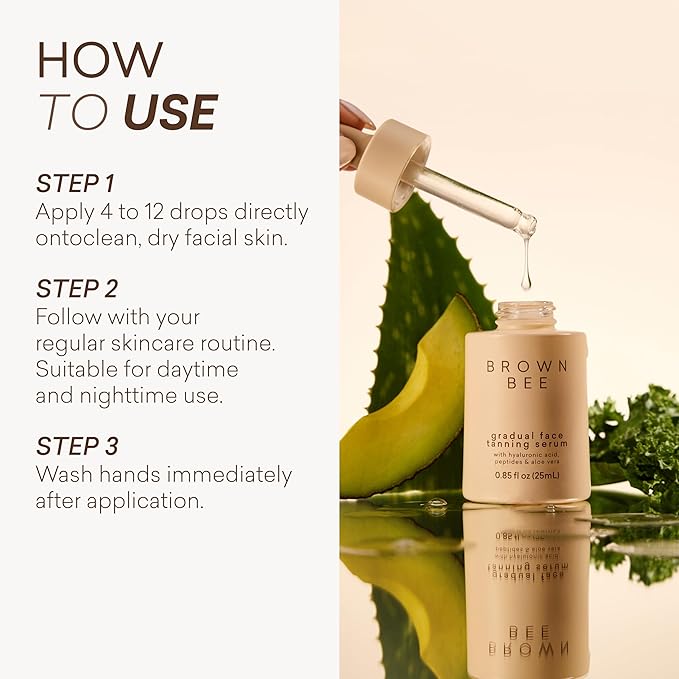 Brown Bee Peptide Gradual Tanning Serum 25 ml – Daily Facial Self Tanner with Peptides, 2% Hyaluronic Acid, Vitamin B5 & Hydraskin, Hydrating Glow